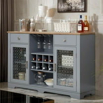 Modern Wine Bar Cabinet with Tempered Glass Doors, 56" W Buffet Cabinet with Wine Rack & Drawers, Farmhouse Coffee Bar with Intricate Patterns for Kitchen, Living Room, Dining Room