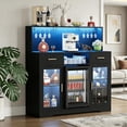 Led Wine Rack Design Modern Wine Bar Cabinet with Mini Fridge Space, LED Lights, Power ...