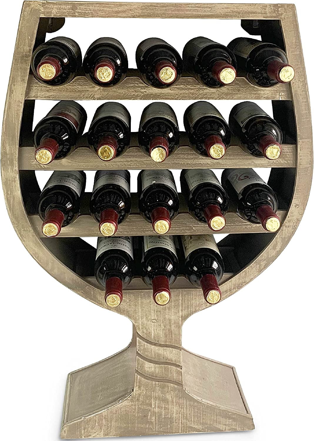 Modern Wine Glass Shaped Wall Mounted 18 Bottles Freestanding Wooden