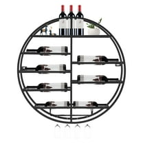 Modern Wine Rack Wall Mounted 7-Bottles Metal Wine Shelves with Glass Holder Black