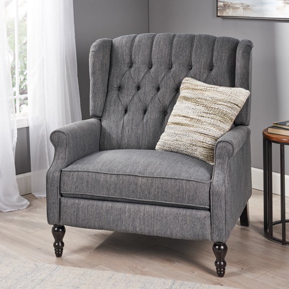 Modern Wing Back Accent Chair, Oversize Recliner with Tufted Design and Handcrafted Nailhead Trim, Comfortable Wide Seat Upholstered Armchair for Living Room, Bedroom, Study and Office (Classic Gray)