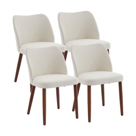 Modern Wing Back Dining Chairs Set of 4 - Linen Upholstered, Sturdy Wood Legs, Thick Cushions, Leveling Feet - Kitchen Dining Room, Cream White - 2 Boxes | 4PCS Linen | Cream White