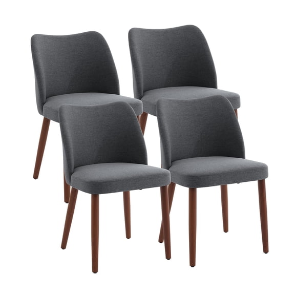 Modern Wing Back Dining Chairs Set of 4 - Linen Upholstered, Thick Cushions, Wood Legs, Leveling Feet - Home Kitchen Furniture, Dark Grey - 2 Boxes | 4PCS Linen | Dark Grey