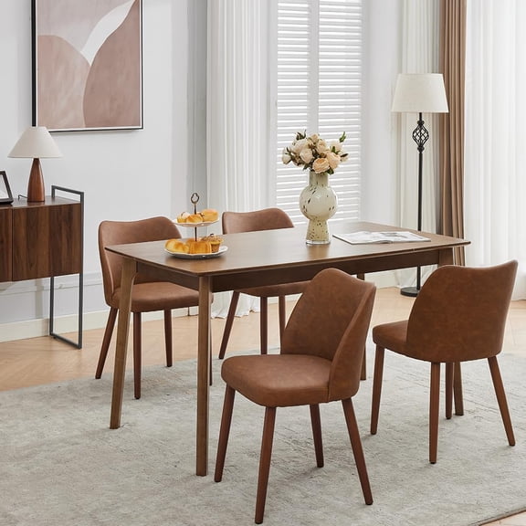 Modern Wing Back Dining Chairs Set of 4 - PU Leather Upholstered, Thick Cushions, Wood Legs, Leveling Feet - Kitchen Dining Room, Brown - 2 Boxes | 4PCS PU | Brown