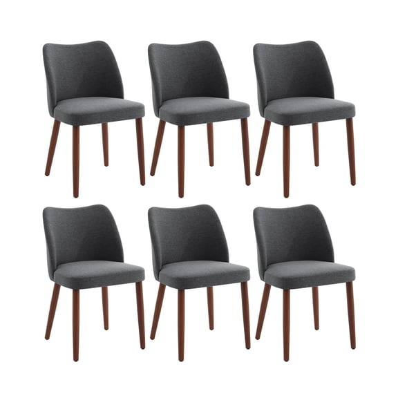 Modern Wing Back Dining Chairs Set of 6 - Linen Upholstered, High Back, Wooden Legs, Leveling Feet, Space-Saving - Kitchen Living Room, Dark Gray - 3 Boxes | 6PCS Linen | Dark Gray