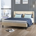 thumbnail image 1 of Modern Wingback King Size Upholstered Platform Bed Frame with Headboard,Wood Slat Support,No Box Spring Needed/Easy Assembly, Beige, 1 of 6