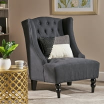 Modern Wingback Living Room Chair, 27" Wide Upholstered Accent Chair, Single Reading Chair with Wood Legs for Bedroom/Office/Reading Spaces, Charcoal