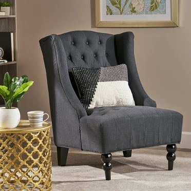 Modern Wingback Living Room Chair, 27" Wide Upholstered Accent Chair, Single Reading Chair with Wood Legs for Bedroom/Office/Reading Spaces, Charcoal