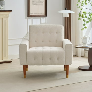 Modern Wingback Lounge Chair with Solid Wood Legs, Beige