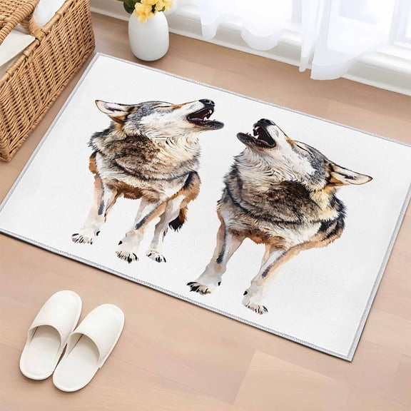 Modern Wolves Bathroom Rug Washable 2x3 Entryway Rug Non Slip Abstract Watercolor Animals Print Front Door Mat Low Pile Indoor Doormat Throw Floor Carpet for Kitchen Bedroom Entrance