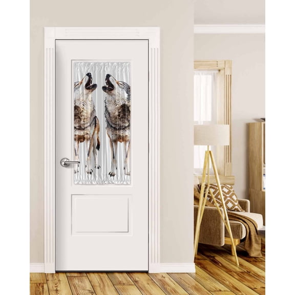 Modern Wolves Blackout Curtains French Door Curtains for Door Window, Abstract Watercolor Animals Print Privacy Drapery for Patio/Sidelight Doors, 1 Panel with Tieback, 25 x 40 Inches