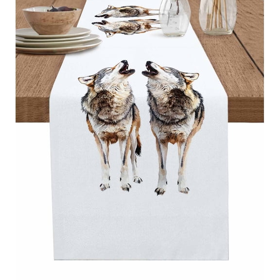 Modern Wolves Table Runner 48 Inches, Abstract Watercolor Animals Print Bed Runner Dresser Scarves Tabletop for Indoor Outdoor Parties/Ceremony/Banquet, 13" x 48"