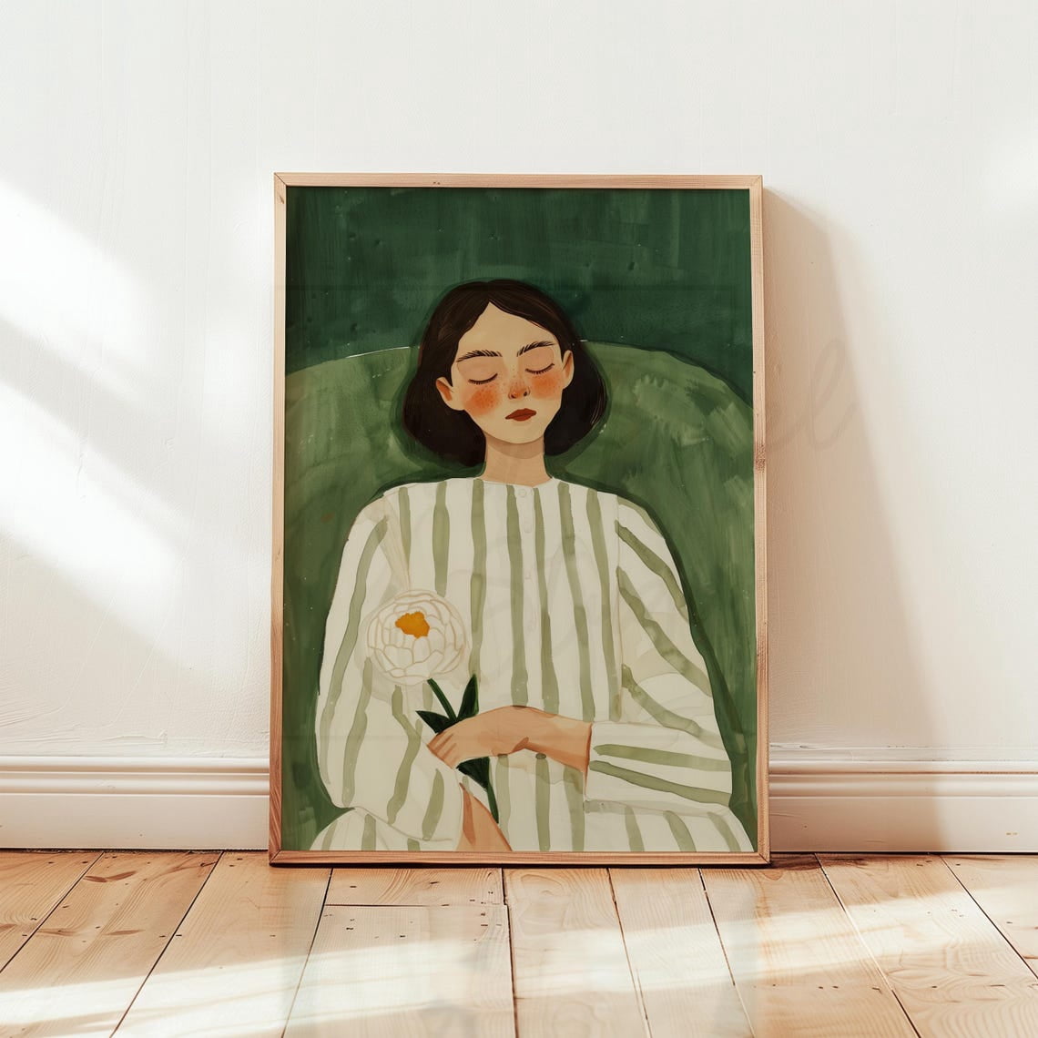 Modern Woman Daisy Wall Art Print, Serene Portrait - Walmart.com