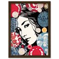 thumbnail image 1 of Modern Woman Portrait Bubbles and Patterns Colourful Blue Red Pop Art Halftone Artwork Framed Wall Art Print A4, 1 of 4