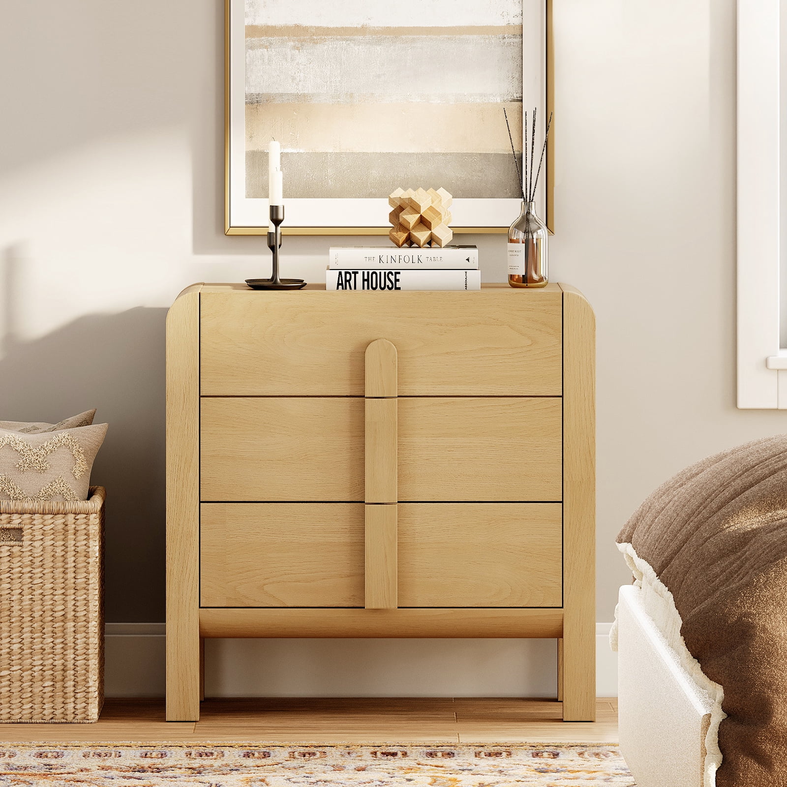 Modern Wood 3-Drawer Dresser with Curved Profile Design, Mid Century Dresser Organizer Storage for Bedroom,Living room, Entryway