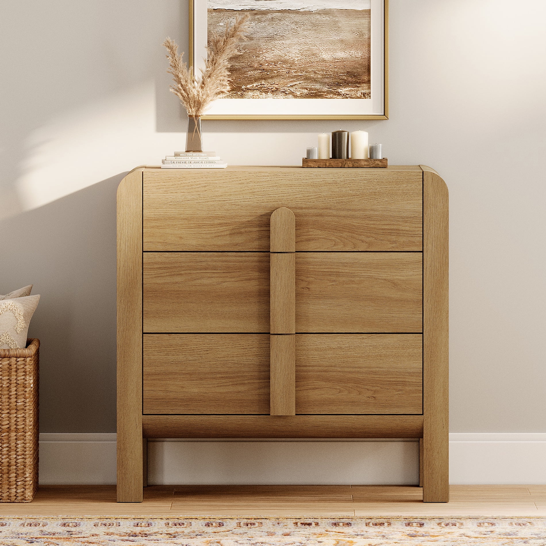 Modern Wood 3-Drawer Dresser with Curved Profile Design, Mid Century Dresser Organizer Storage for Bedroom,Living room, Entryway