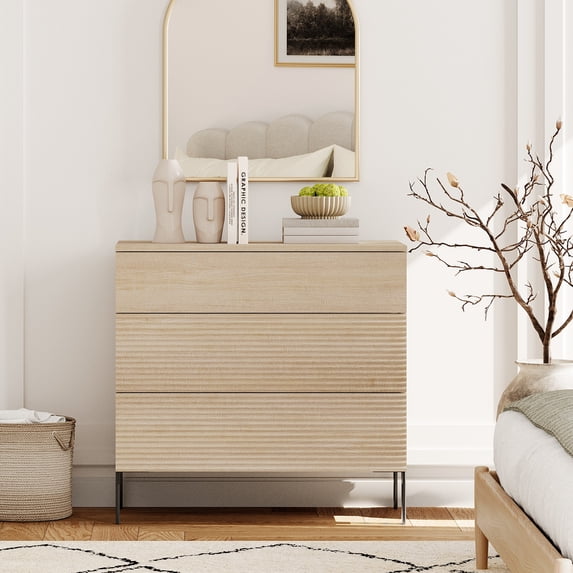 Modern Wood 3-Drawer Dresser with Reeded Design, Minimalist Dresser Organizer Storage for Bedroom,Living room, Entryway