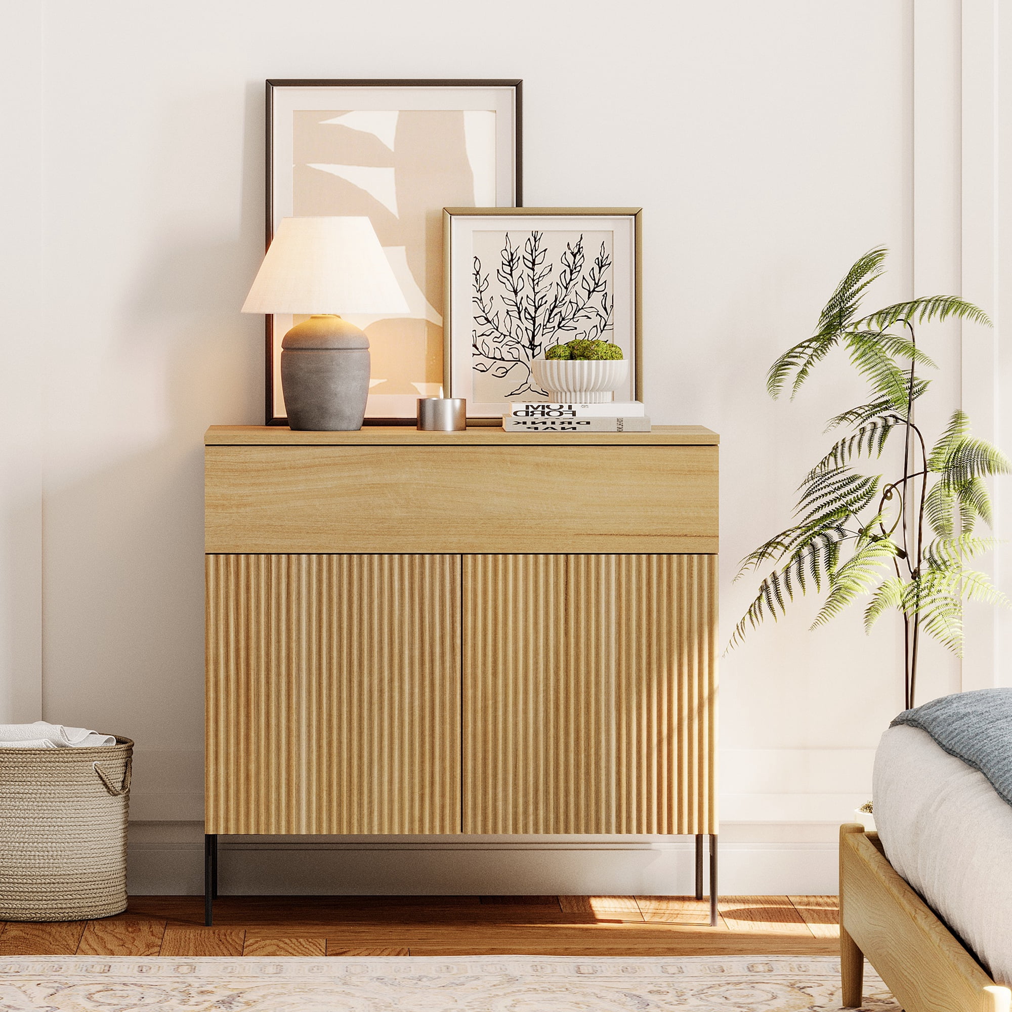 Modern Wood 31.5" Dresser with Reeded Design, Minimalist Dresser Organizer Storage for Bedroom,Living room, Entryway