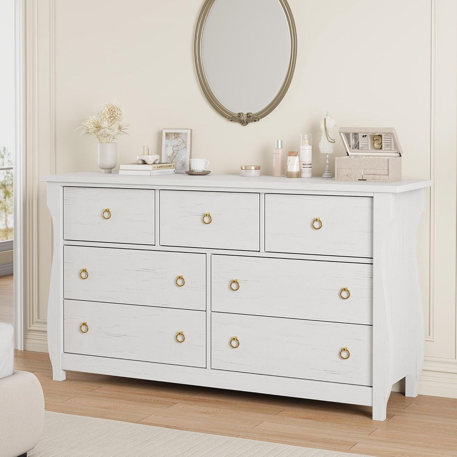 chinese dress ladies Benzara Cid Coy 47 Inch Tall Dresser Chest, 5 Drawer, Gold Metal, Ash Gray  Wood