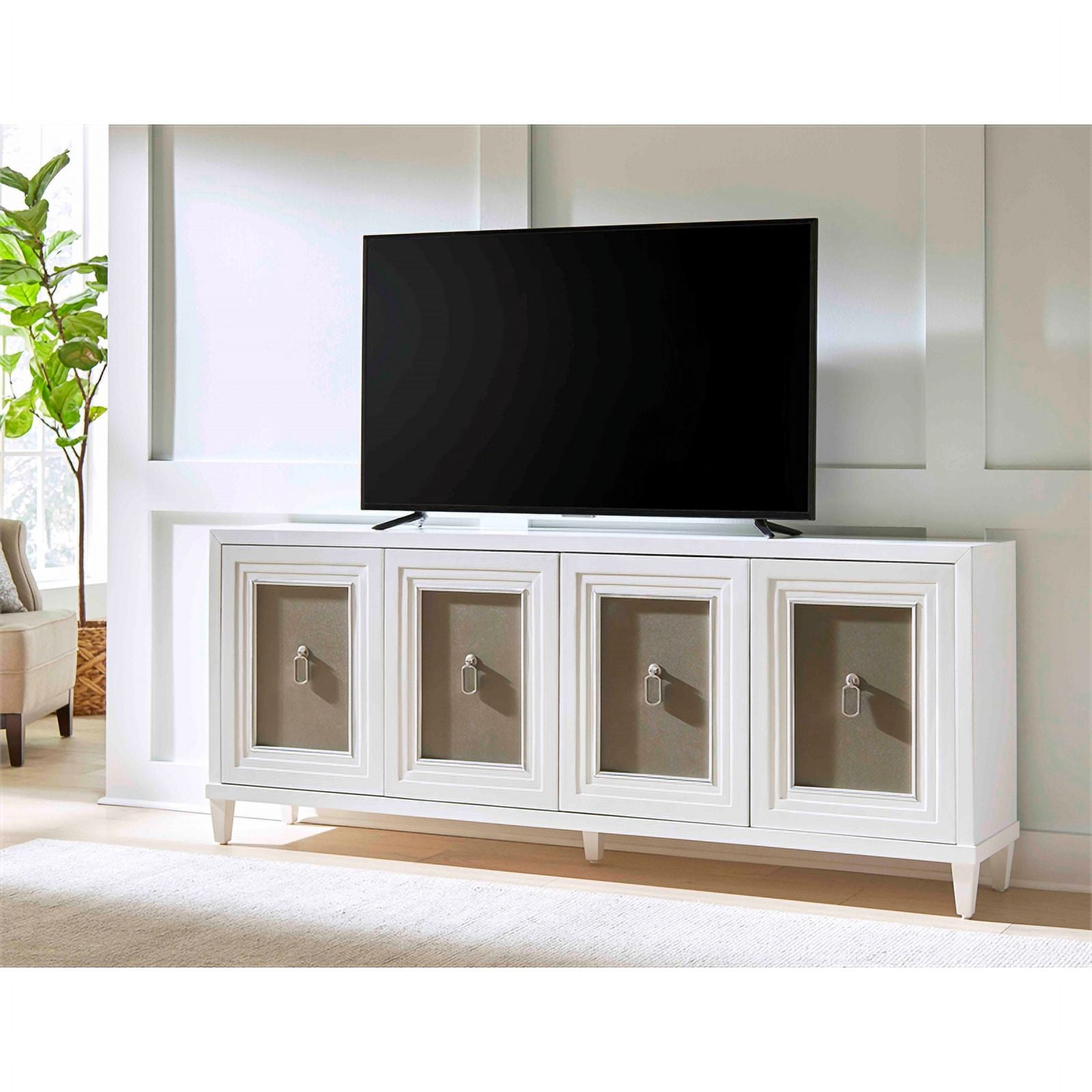 Modern Wood 70" Console with with doors TV Stand Fully Assembled White