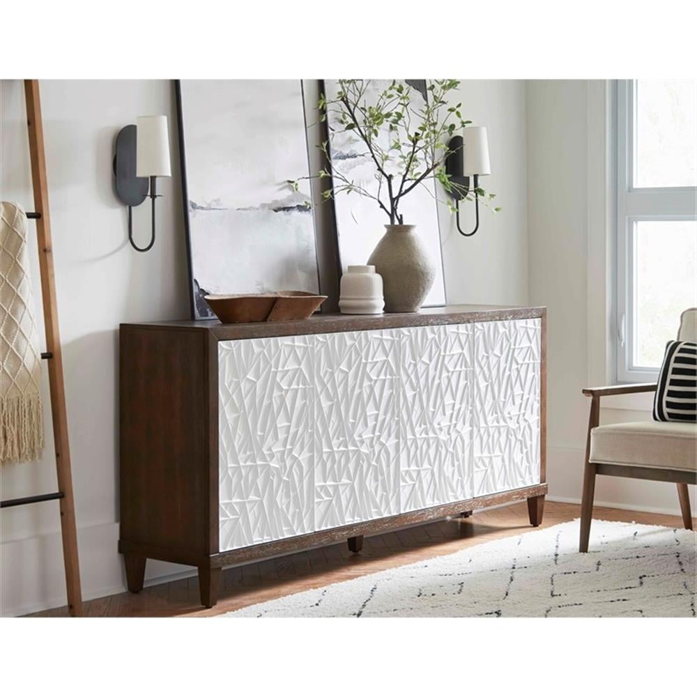 Modern Brown Wood Console with White Embossed Doors