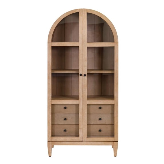 Martin Furniture 78"H Arched Display Cabinet Bookcase in Light Brown