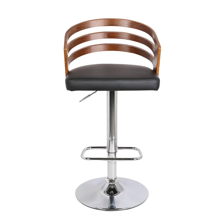 Modern Wood Back Adjustable Swivel Bar Stool with Cushion Black