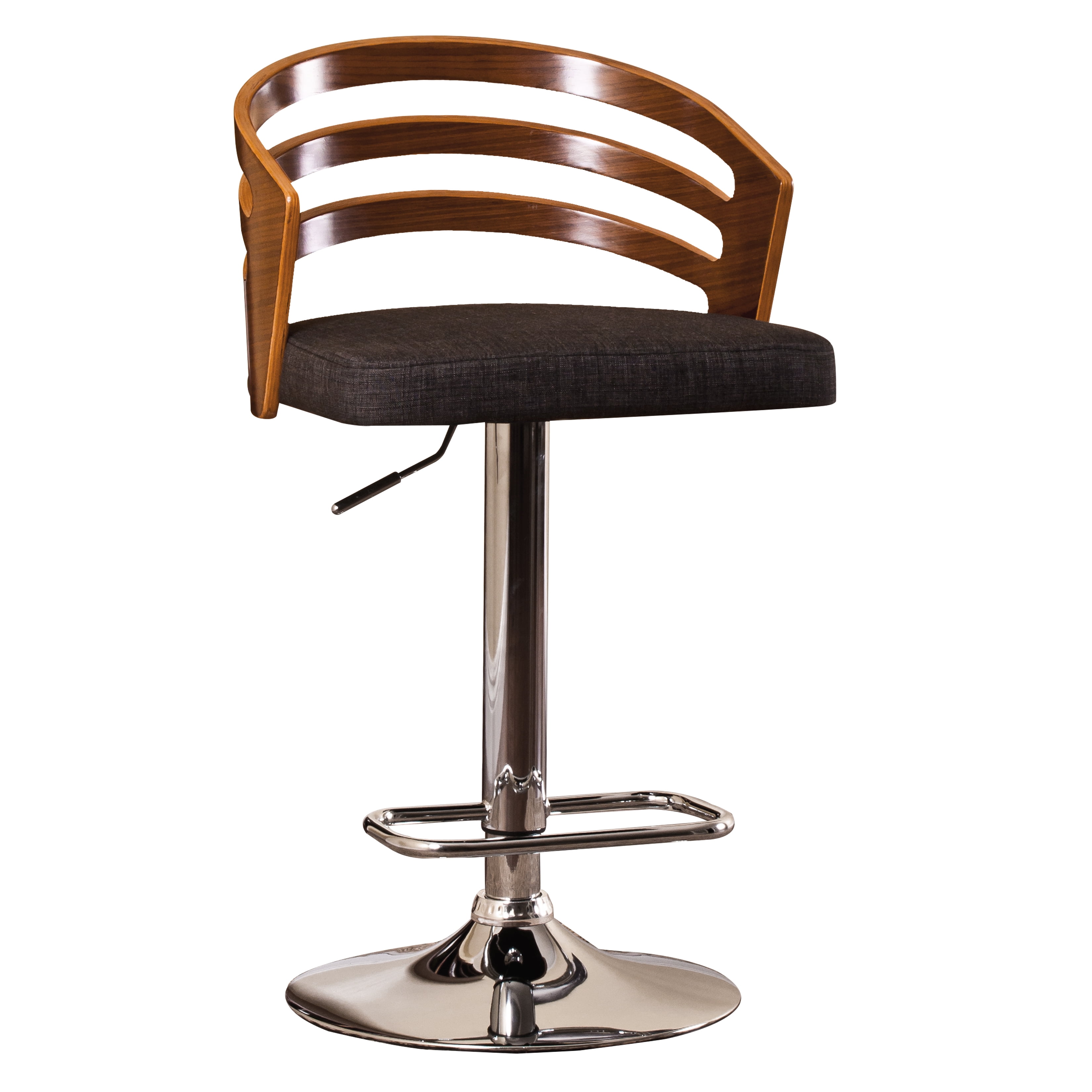 Modern Wood Back and Fabric Adjustable Swivel Bar Stool with Cushion, Black