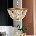 thumbnail image 1 of Modern Wood Beaded 3-light Chandelier Antique Brass Bowl Glam Dining Room Pendant Light - D 15.5'' x H 71.5'', 1 of 5