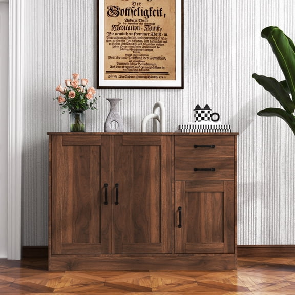 Modern Wood Buffet Sideboard with 2 Doors 2 Drawers Entryway Console, White