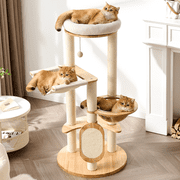 Modern Wood Cat Tree Tower, 49 Cat Tree with Sisal Scratching Posts, Capsule, Hammock and Scratch Pad for Indoor Cats, Solid Rubber Wooden Cat Tree, Multi-Level Tree for Large Adult Cat