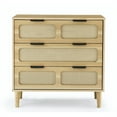 thumbnail image 1 of Modern Wood Chest of 3 Drawer, Rattan Closet Dressers with Spacious Storage,Farmhouse Wood Storage Drawer for Bedroom, Living Room, Hallway, Entrance,Natural Wood, 1 of 5