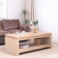 thumbnail image 1 of Modern Wood Coffee Table with Beaded Trim – 47" Rectangular Coffee Table with Open Storage Shelf, Light Natural Finish – Farmhouse & Coastal Living Room Furniture, 1 of 10