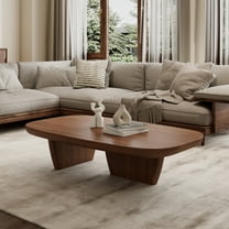 Modern Wood Coffee Table for Living Room, 51.2" Dark Brown Rectangle Coffee Table with 2 Unique Legs, Center Table Accent Tea Table for Living Room