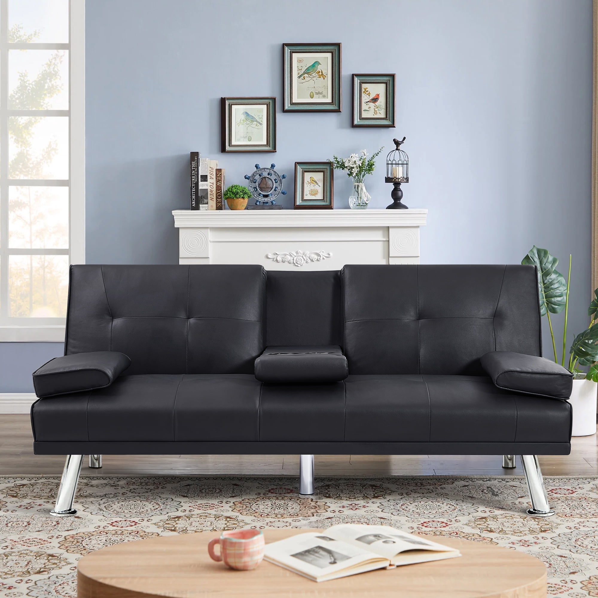 Folding Sofa Bed with Cup Holder Convertible Futon Couches Adjustable ...