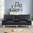 thumbnail image 1 of Folding Sofa Bed with Cup Holder Convertible Futon Couches Adjustable Backrest Modern PU Leather Furniture Upholstery for Living Room, 1 of 8