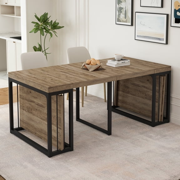 Modern Wood Dining Table, Space-Saving Dining Table for Kitchen/Dining Room/Living Room, Seats 2-10 People, Ancient Oak