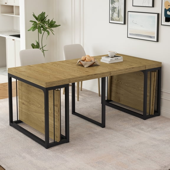 Modern Wood Dining Table, Space-Saving Dining Table for Kitchen/Dining Room/Living Room, Seats 2-10 People, Oak