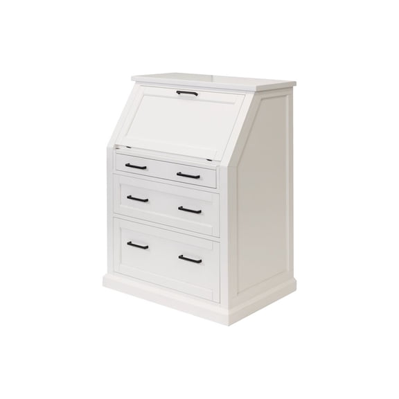 Modern Wood Drop-Lid Secretary Desk Fully Assembled White Finish