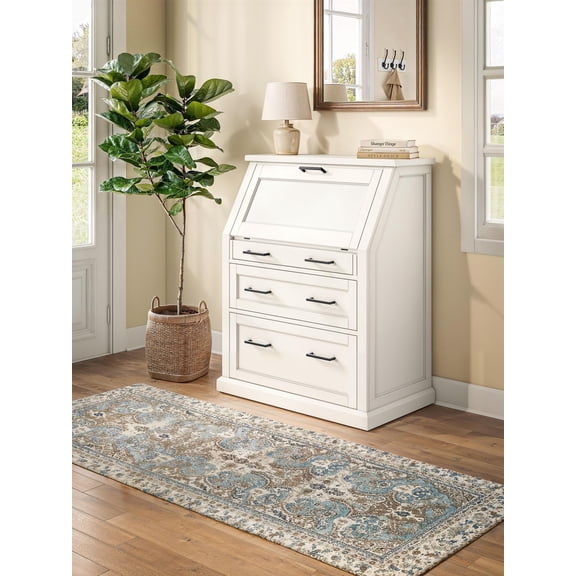 Modern Wood Drop-Lid Secretary Desk Fully Assembled White Finish