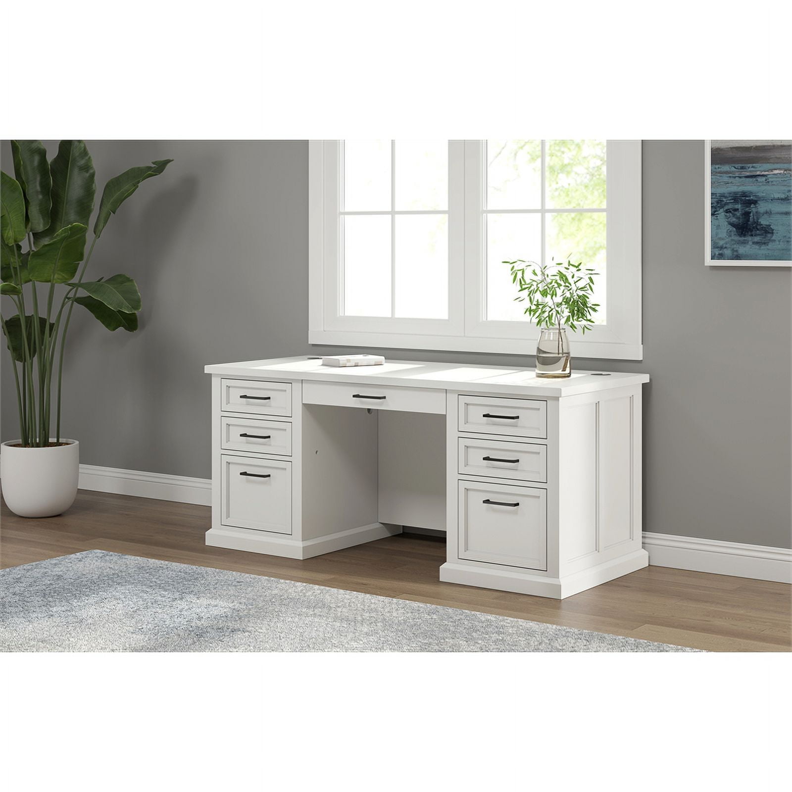 Modern Wood Executive Desk Office Desk Fully Assembled White