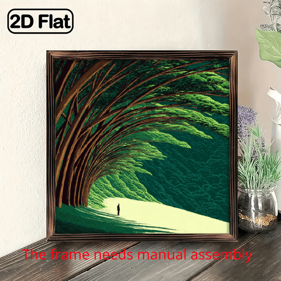 Modern Wood Framed Forest Scenery Wall Art, Wrapped Frame Design with Calming Forest Pathway Pattern Ready-to-hang decorative picture, ideal for office and home decor Decorative Sign, P