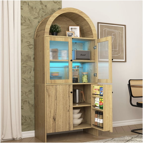 Modern Wood Grain LED Display Cabinet with Smart Storage for Snacks & Home Decor