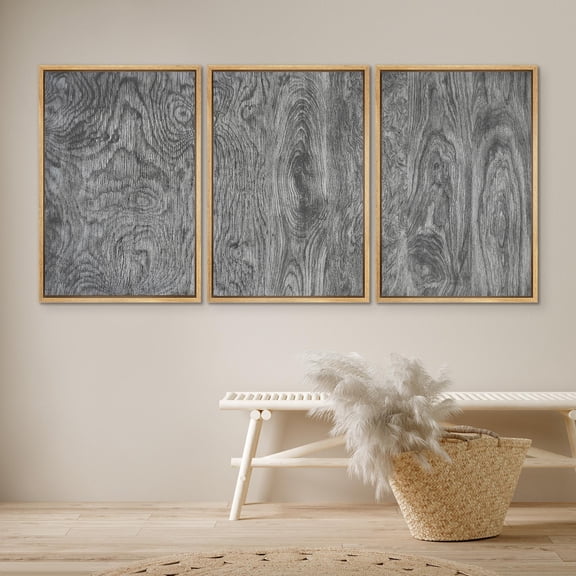 Modern Wood Grain Triptych Black & Charcoal Art Prints Rustic Minimalist Wall Art for Home or Office Decor Set 3