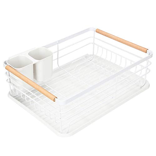 mDesign Dish Drying Rack with Wood Handles
