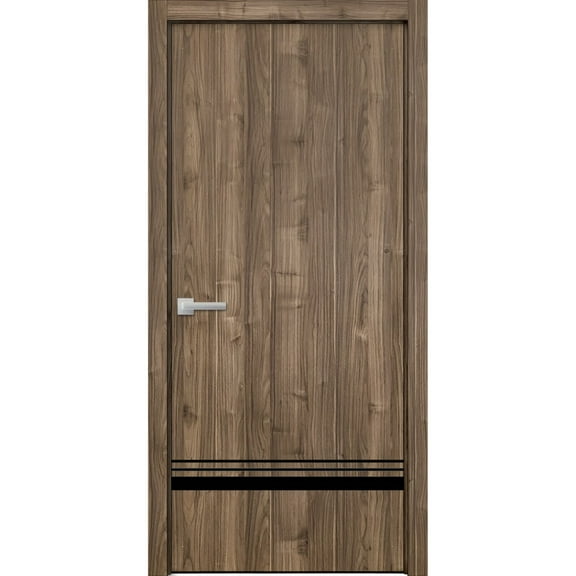 Modern Wood Interior Door with Hardware | Planum 0012 Walnut | Single Panel Frame Trims | Bathroom Bedroom Sturdy Doors-24" x 96"