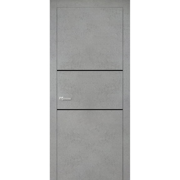 Modern Wood Interior Door with Hardware | Planum 0014 Concrete | Single Panel Frame Trims | Bathroom Bedroom Sturdy Doors-28" x 80"