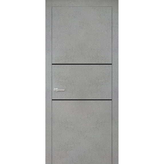 Modern Wood Interior Door with Hardware | Planum 0014 Concrete | Single Panel Frame Trims | Bathroom Bedroom Sturdy Doors-30" x 96"