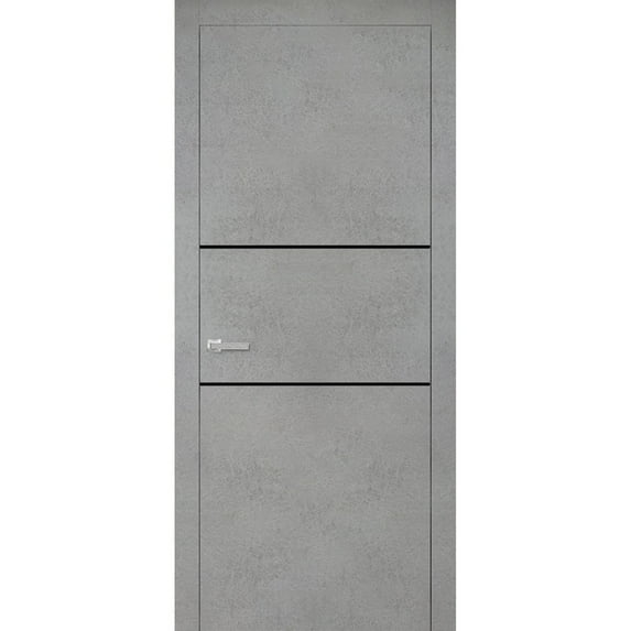 Modern Wood Interior Door with Hardware | Planum 0014 Concrete | Single Panel Frame Trims | Bathroom Bedroom Sturdy Doors-42" x 80"