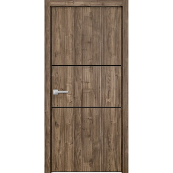 Modern Wood Interior Door with Hardware | Planum 0014 Walnut | Single Panel Frame Trims | Bathroom Bedroom Sturdy Doors-18" x 84"
